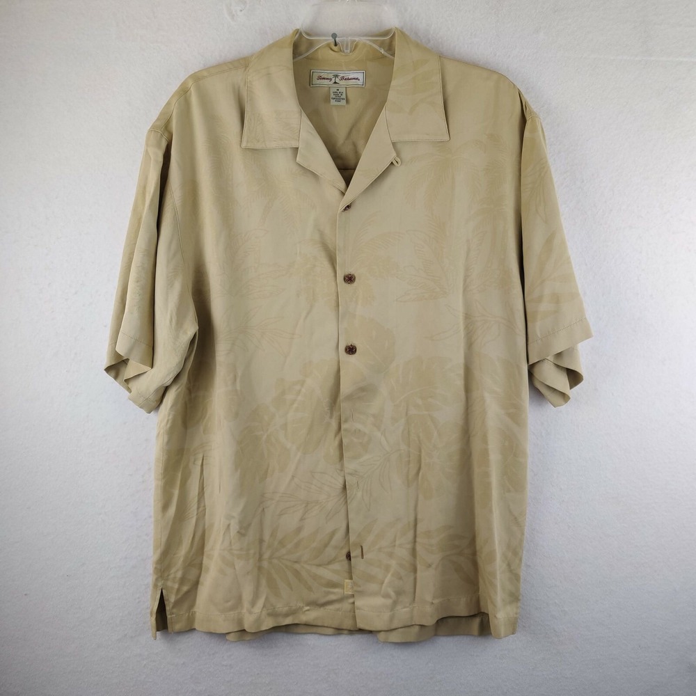 Tommy Bahama Mens Medium Silk Casual Tan Button Up Shirt Size M‎
